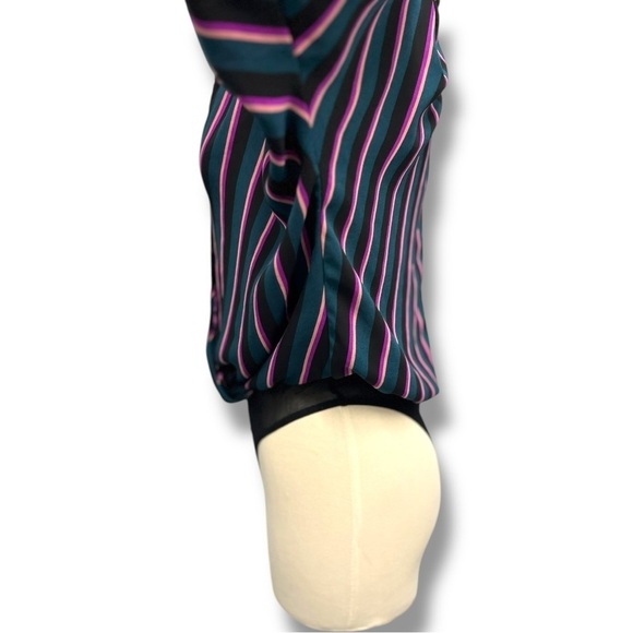 Astr Women’s Plunging V Neck Bodysuit Blue Pink Stripe Long Sleeve Top‎ Size Med - Picture 6 of 11